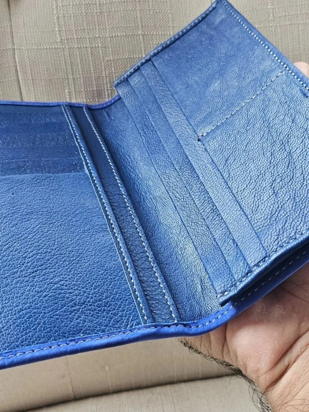 Long Wallet Cardholder Blue Genuine Leather Billfold Clutch Purse Handma